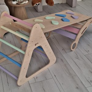 Háromszög mászóka + Szivárvány hinta + Csúszda - Mászófal SZETT