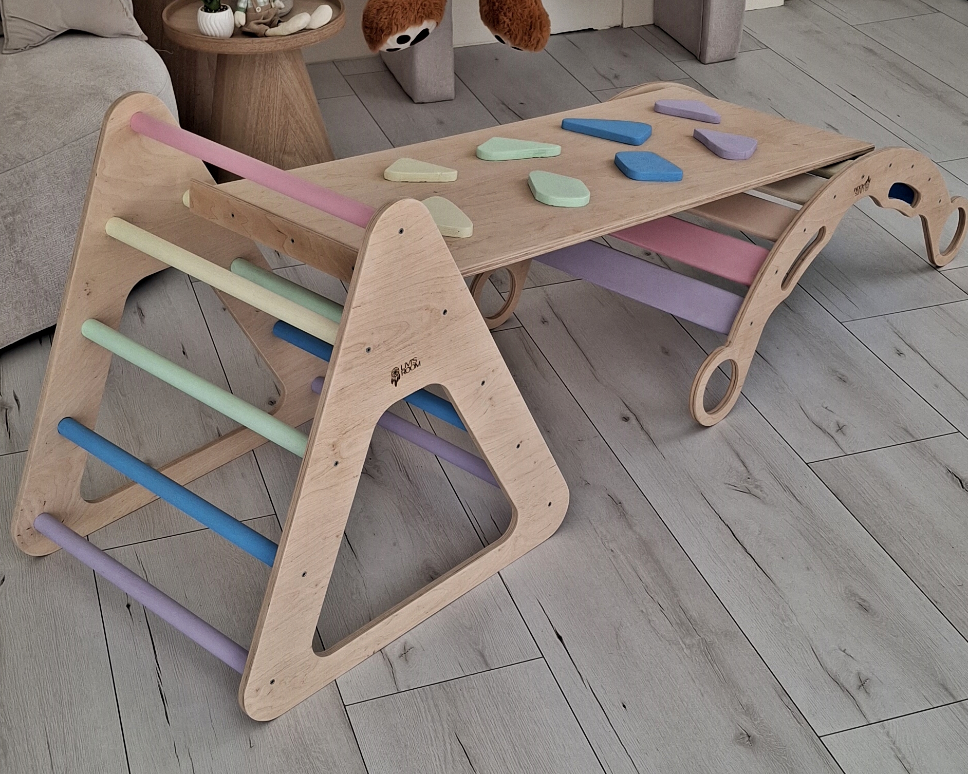 Háromszög mászóka + Szivárvány hinta + Csúszda - Mászófal SZETT